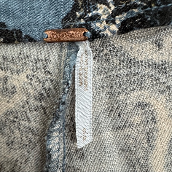 Free People Womens Pants Flare Bell Bottom Linen Blend Paisley Retro Blue Small - Picture 5 of 14